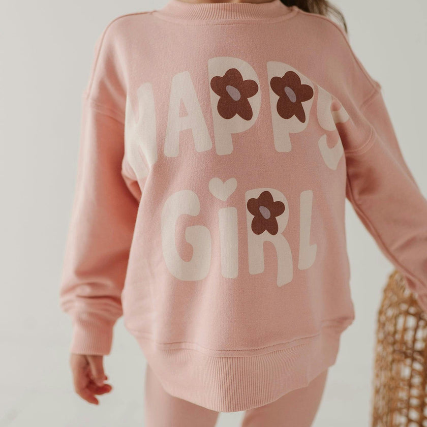 Girls Boxy Sweatshirt in Happy Girl