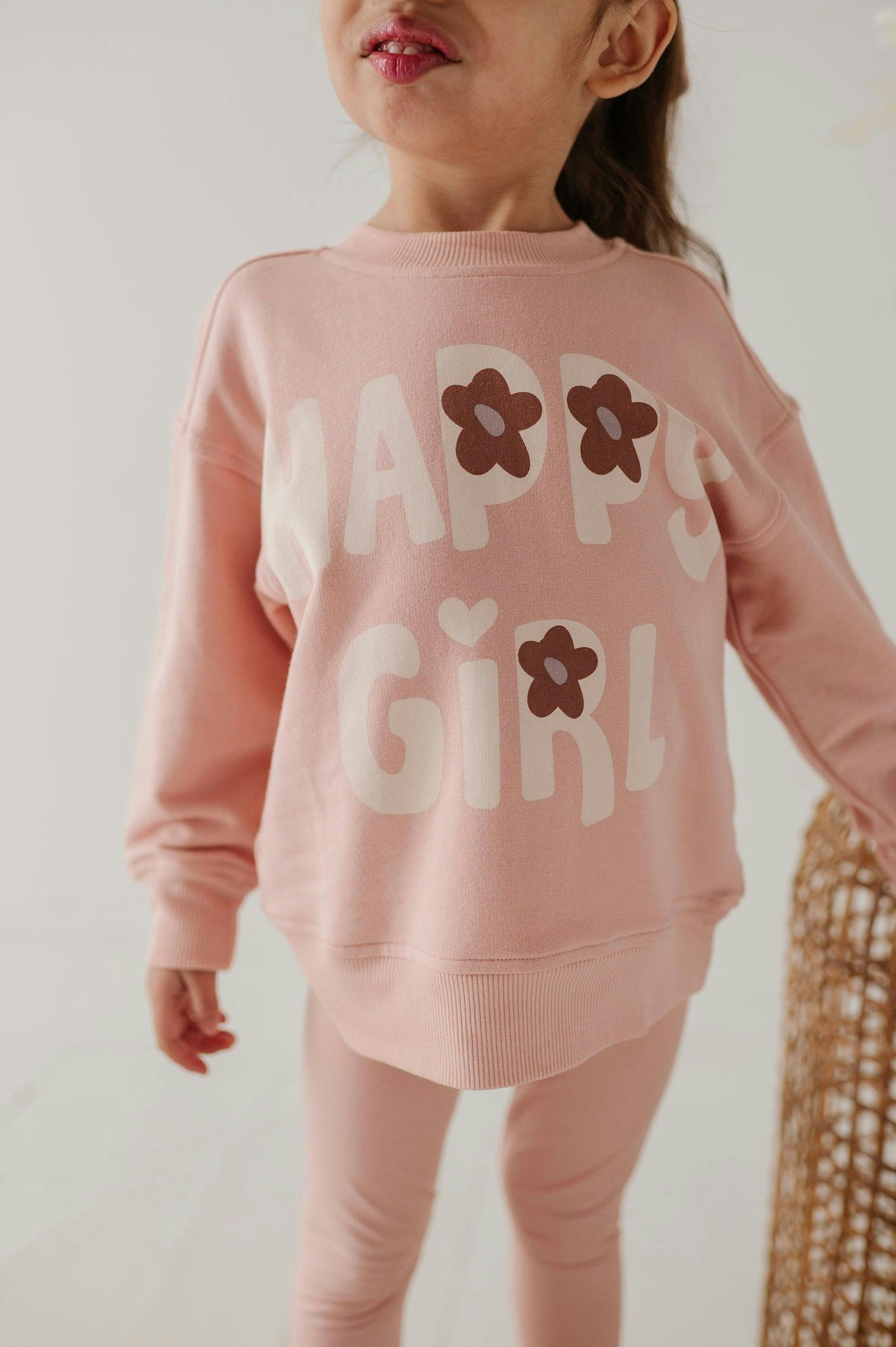 Girls Boxy Sweatshirt in Happy Girl