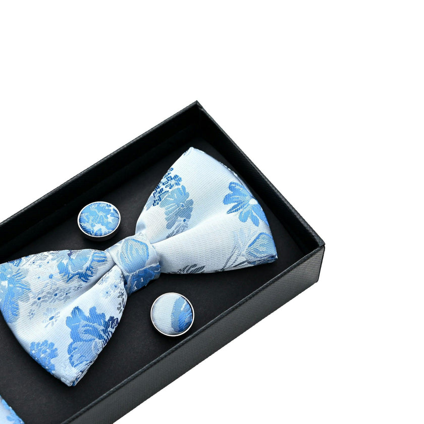 White and Blue Floral Bowtie Set