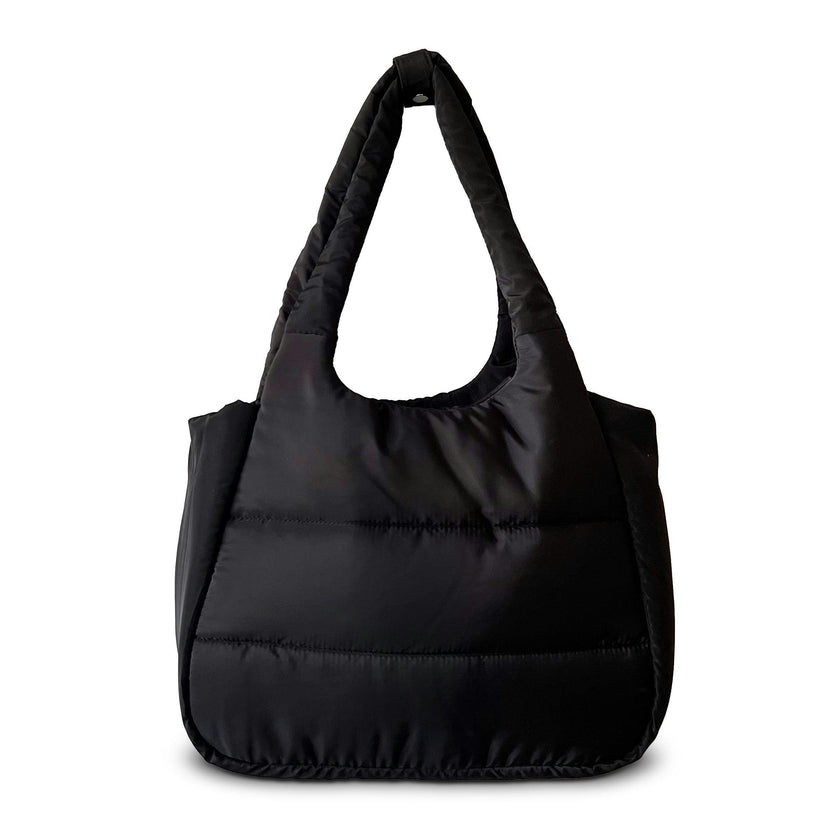 The Astra Puffy Tote with Removable Crossbody Strap in Black