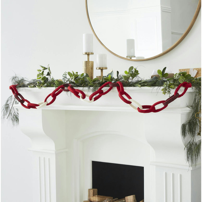 Hand Felted Wool Christmas Garland and Bunting - Loop Chain Red - 6' Arcadia Home