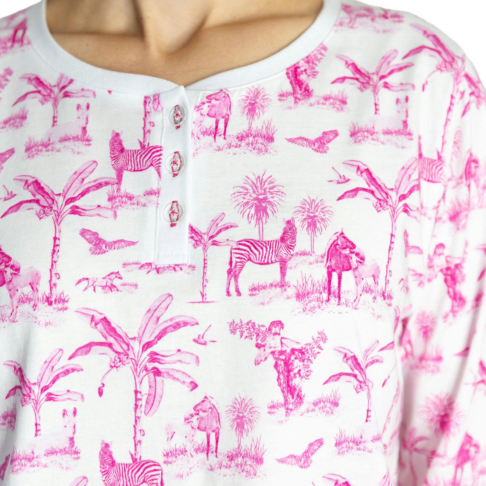 Women's Skydog Toile Pink Jersey Long PJ Set - Organic Stretch Cotton