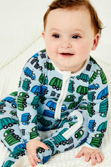 Soft & Stretchy Zipper Footie - Garbage Trucks
