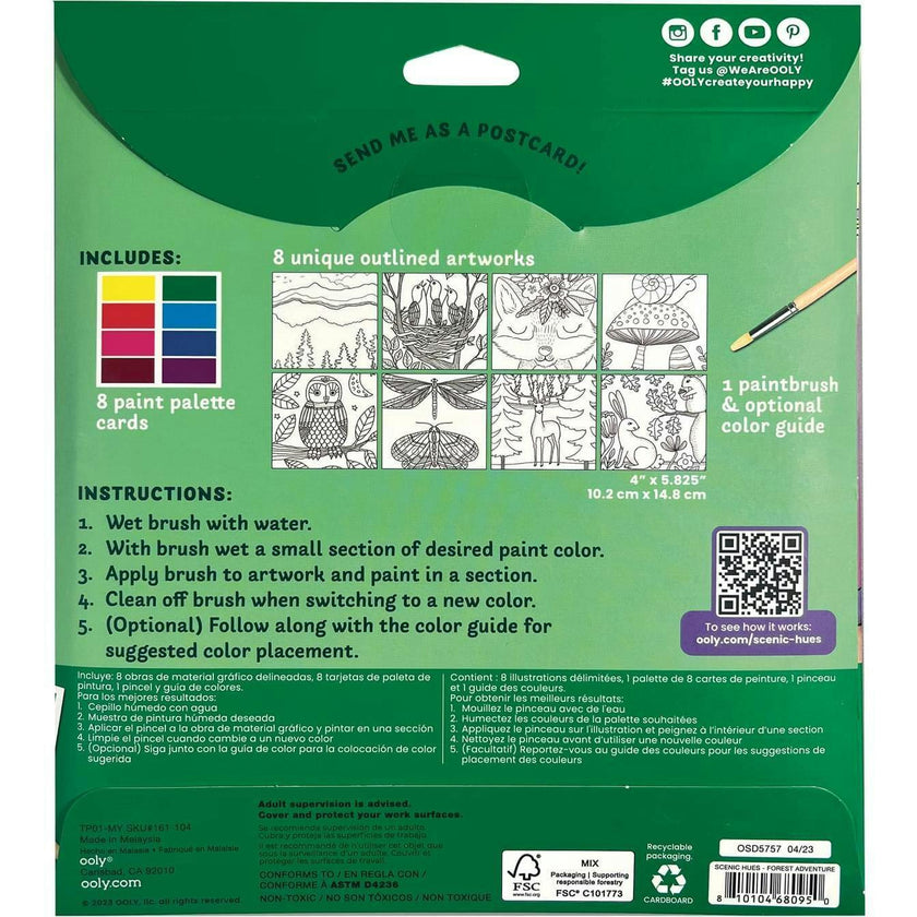 Scenic Hues DIY Watercolor Postcard Art Kit - Forest Adventure - 8 Cards