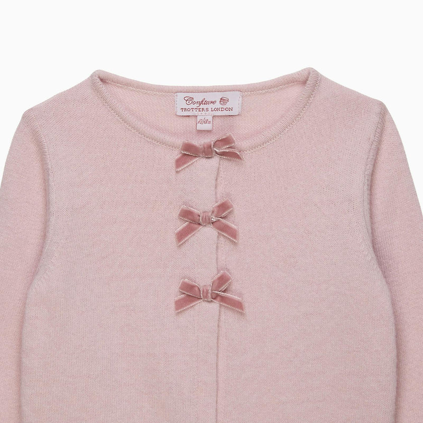Baby Velvet Bow Cardigan in Pink