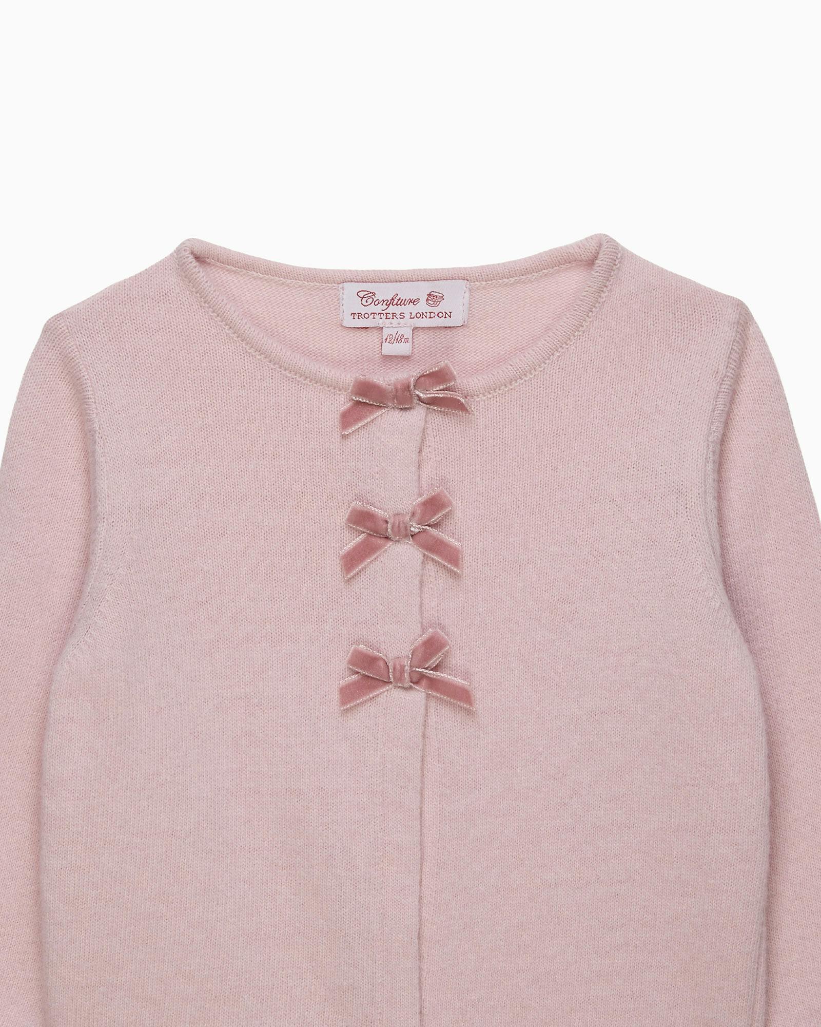 Baby Velvet Bow Cardigan in Pink