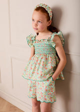 Mabel Floral Scallop Edge High Waisted Shorts in Green (2-12yrs)