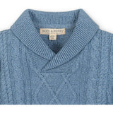 Organic Long Sleeve Shawl Collar Cable Sweater, Blue