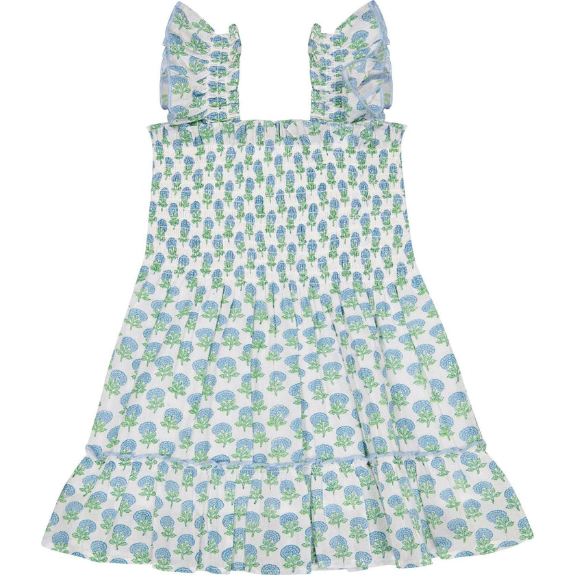 Mini Paloma Girl's Dress Aqua Floral Block Print, Multi
