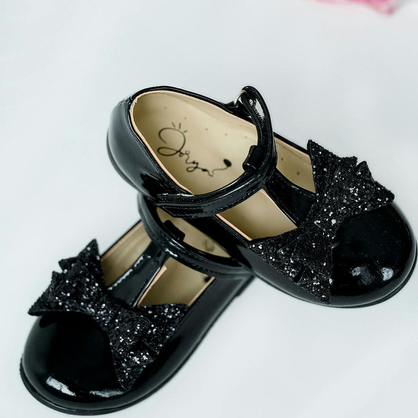 Black Shoes with Glitter Bow