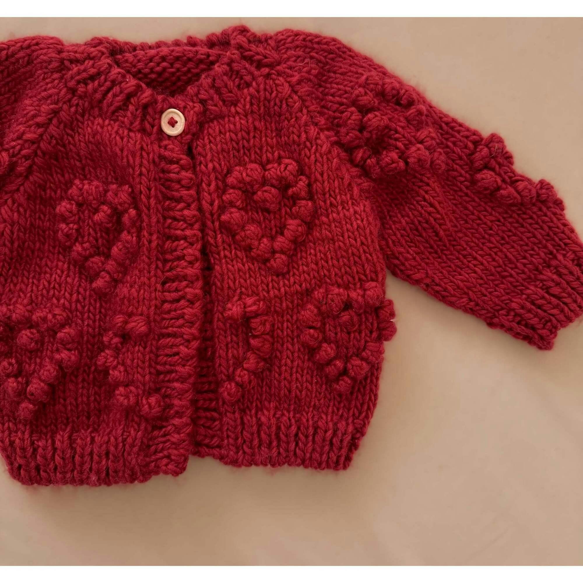 Heart Popcorn Cardigan, Red