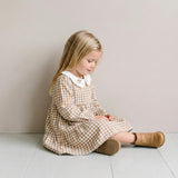 Organic Collar Tiered Dress - Oat Gingham