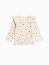 KENDI Rina Ribbed Ruffle Long Sleeve Top