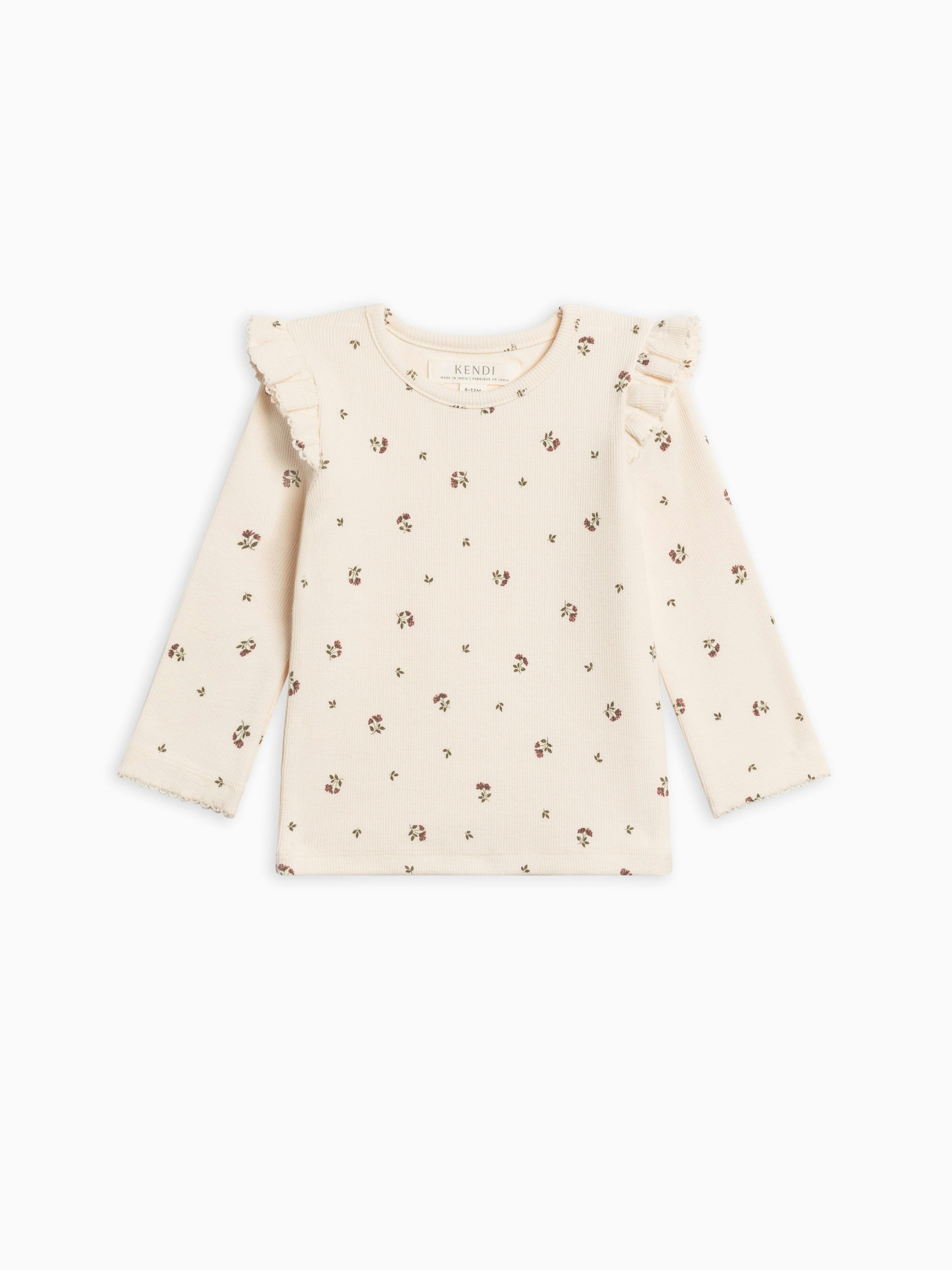 KENDI Rina Ribbed Ruffle Long Sleeve Top
