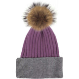 Ribbed Flat Wool Blend Hat With A Genuine Fur Pom (TikTok)