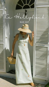 Hollyhock Sun Hat - Vintage Red and White Embroidered Ribbon