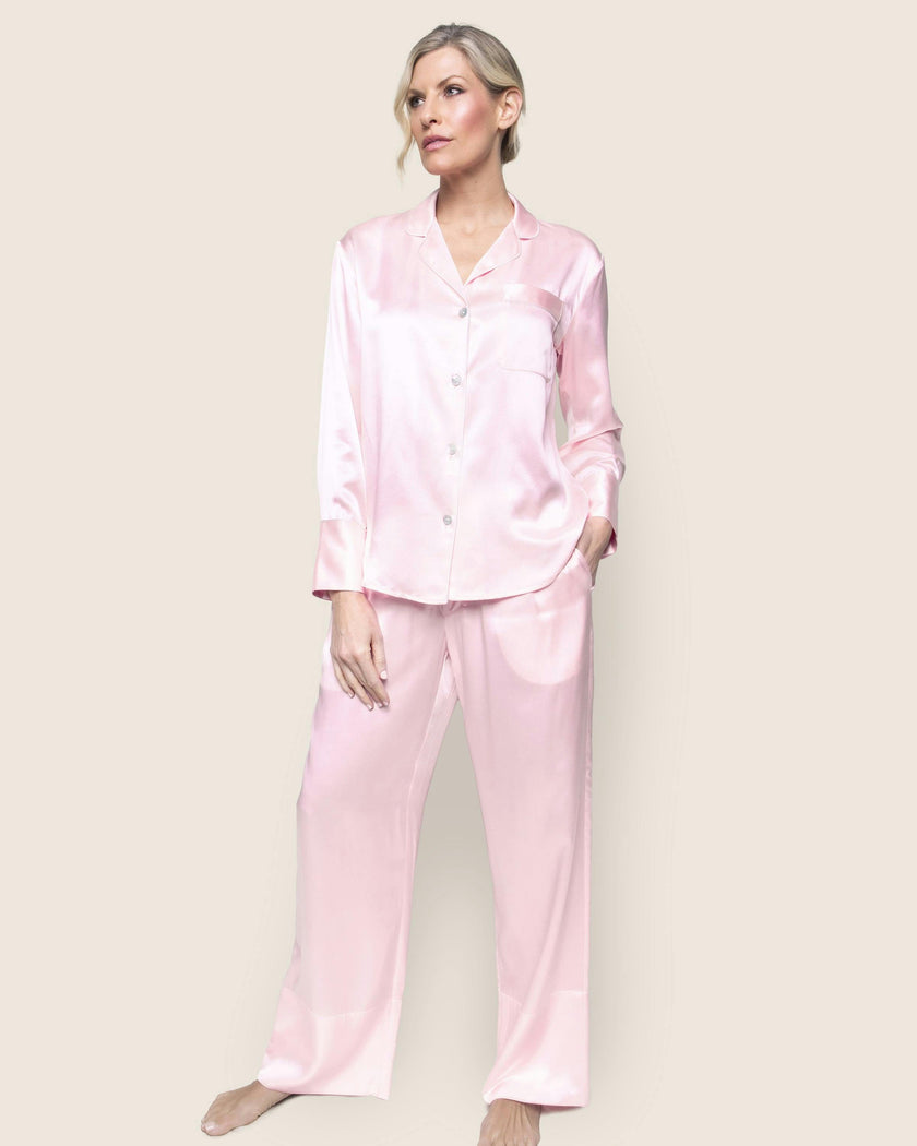 Women's Silk Pajama Set in Pink