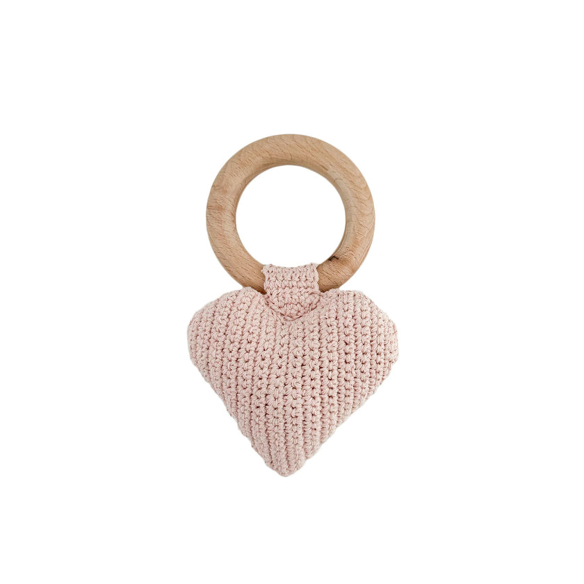 Pique Blanket and Blush Heart Rattle Set - Cream