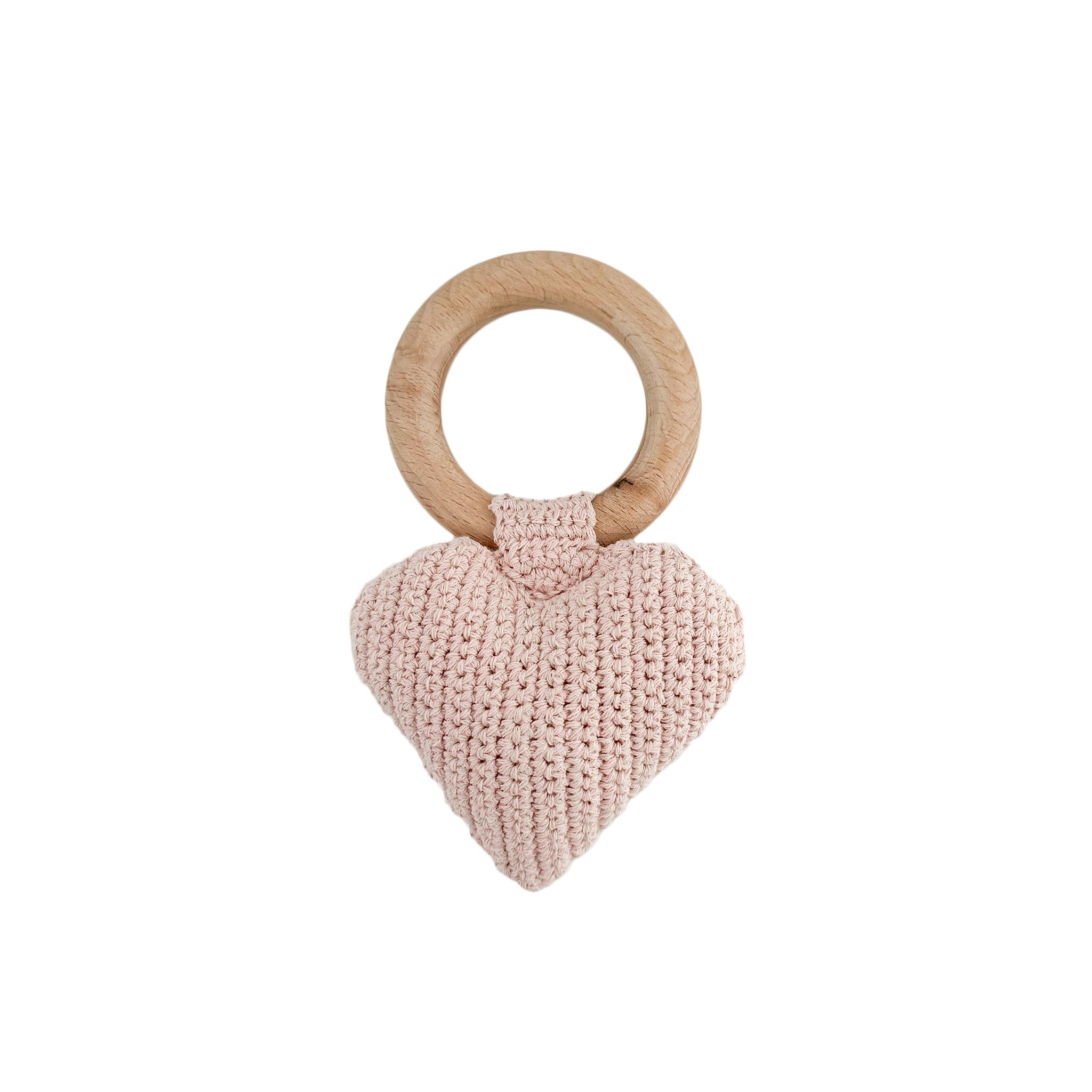 Pique Blanket and Blush Heart Rattle Set - Cream