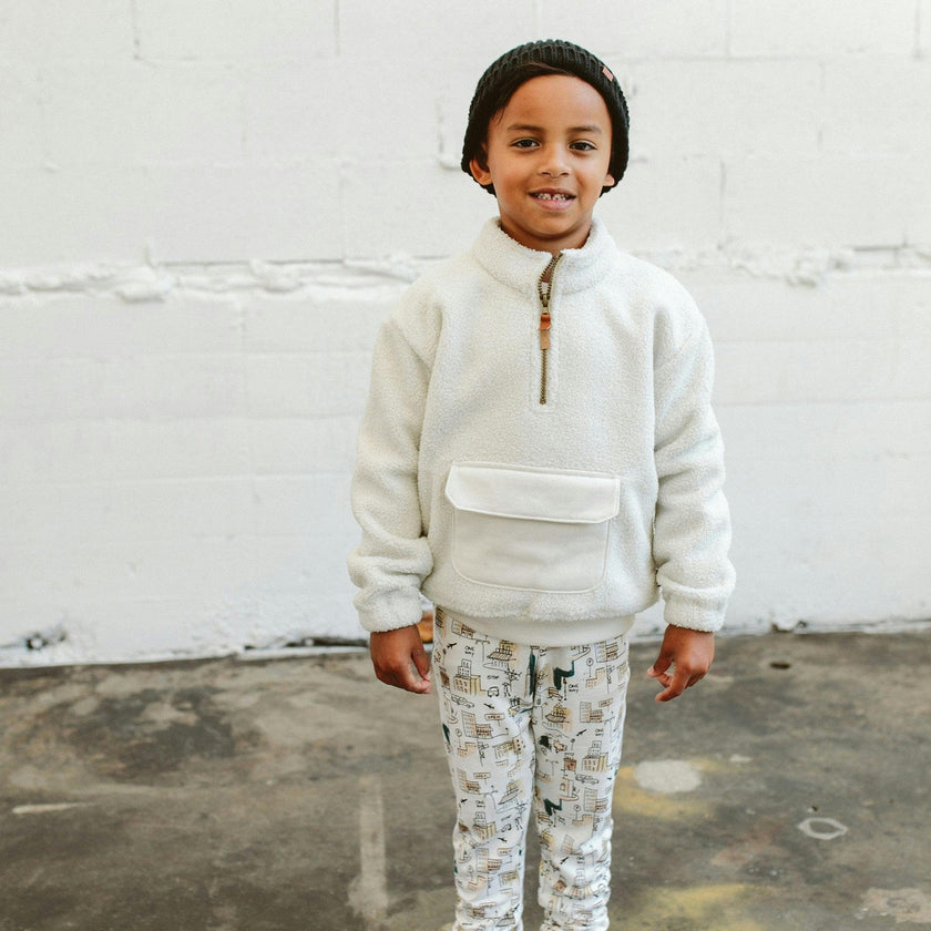 BIG KID SHERPA ZIP PULLOVER | ALABASTER
