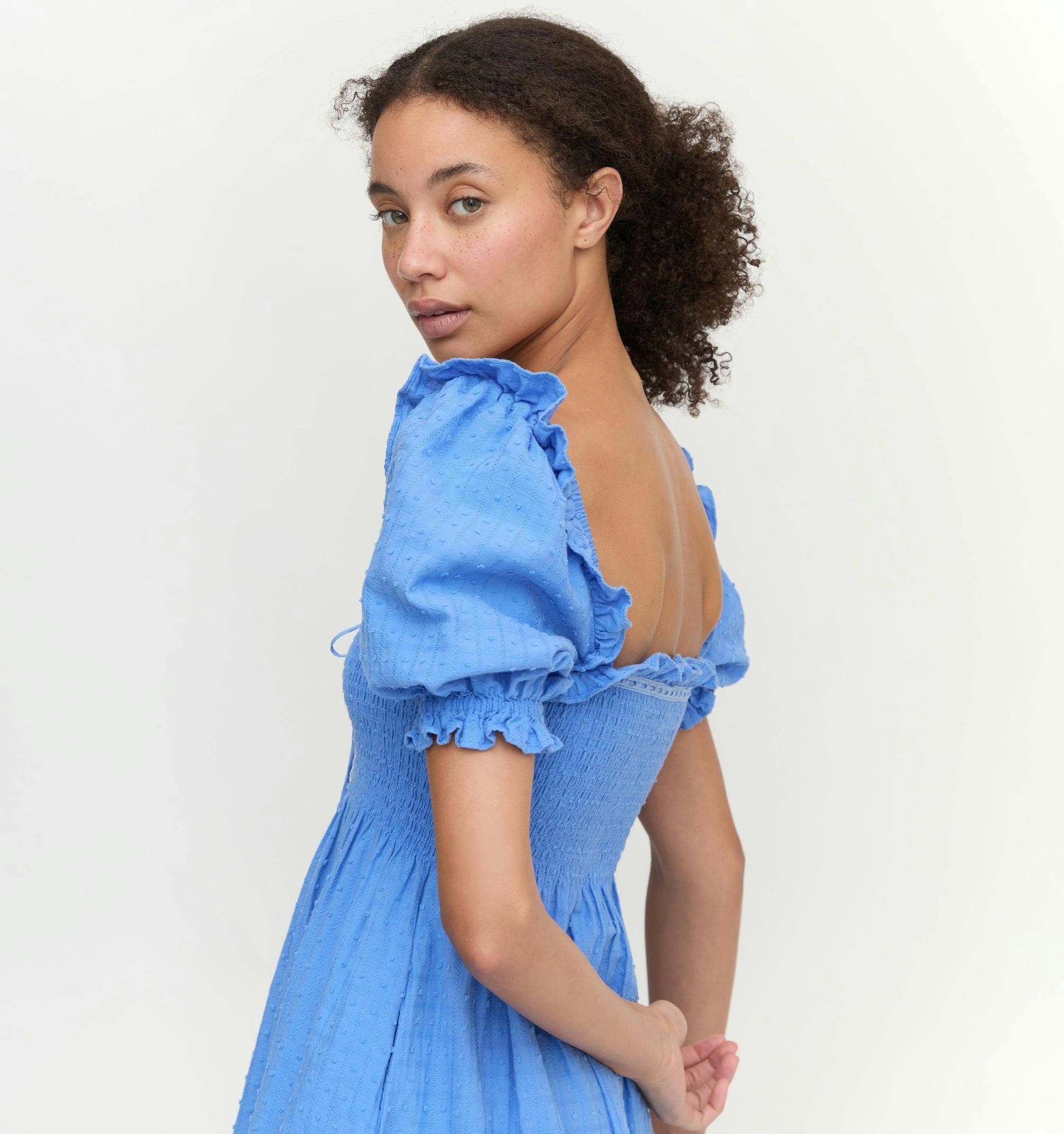 The Scarlett Nap Dress - Hydrangea Blue Textured Clip Dot