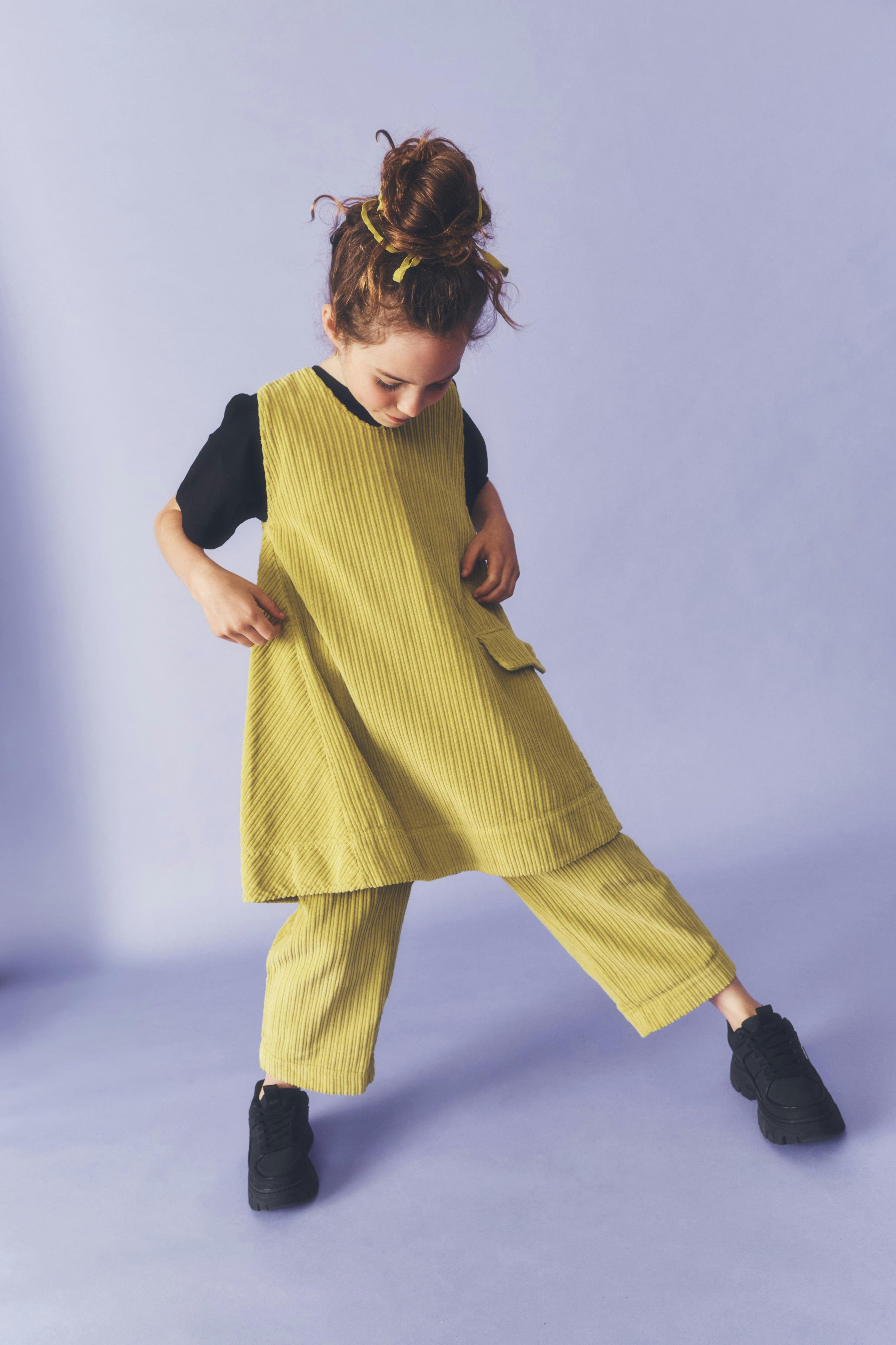 Kids Avery Acid Green Cord Dress
