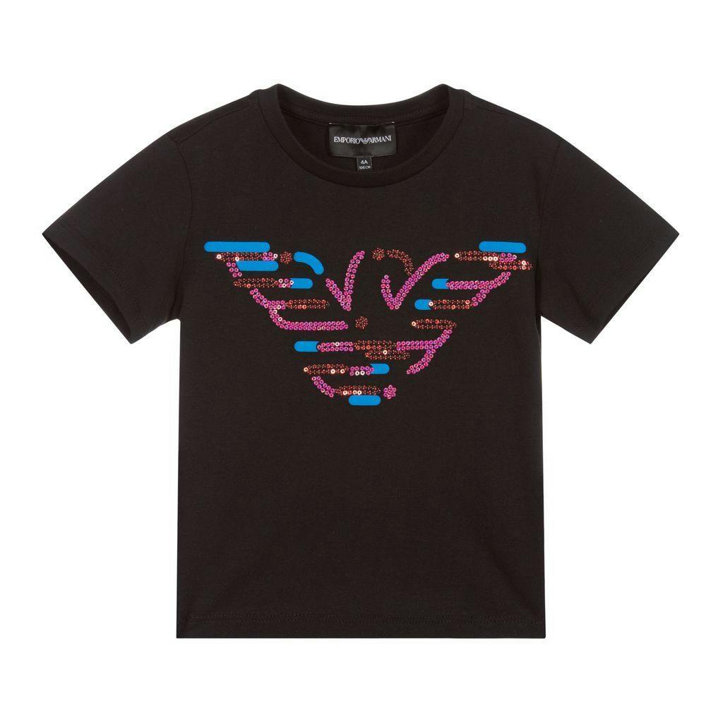Armani Girls Black Sequin Logo T-Shirt