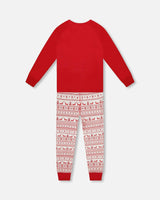 Adult Women Organic Cotton Two-Piece Pajamas Red and White Fairisle