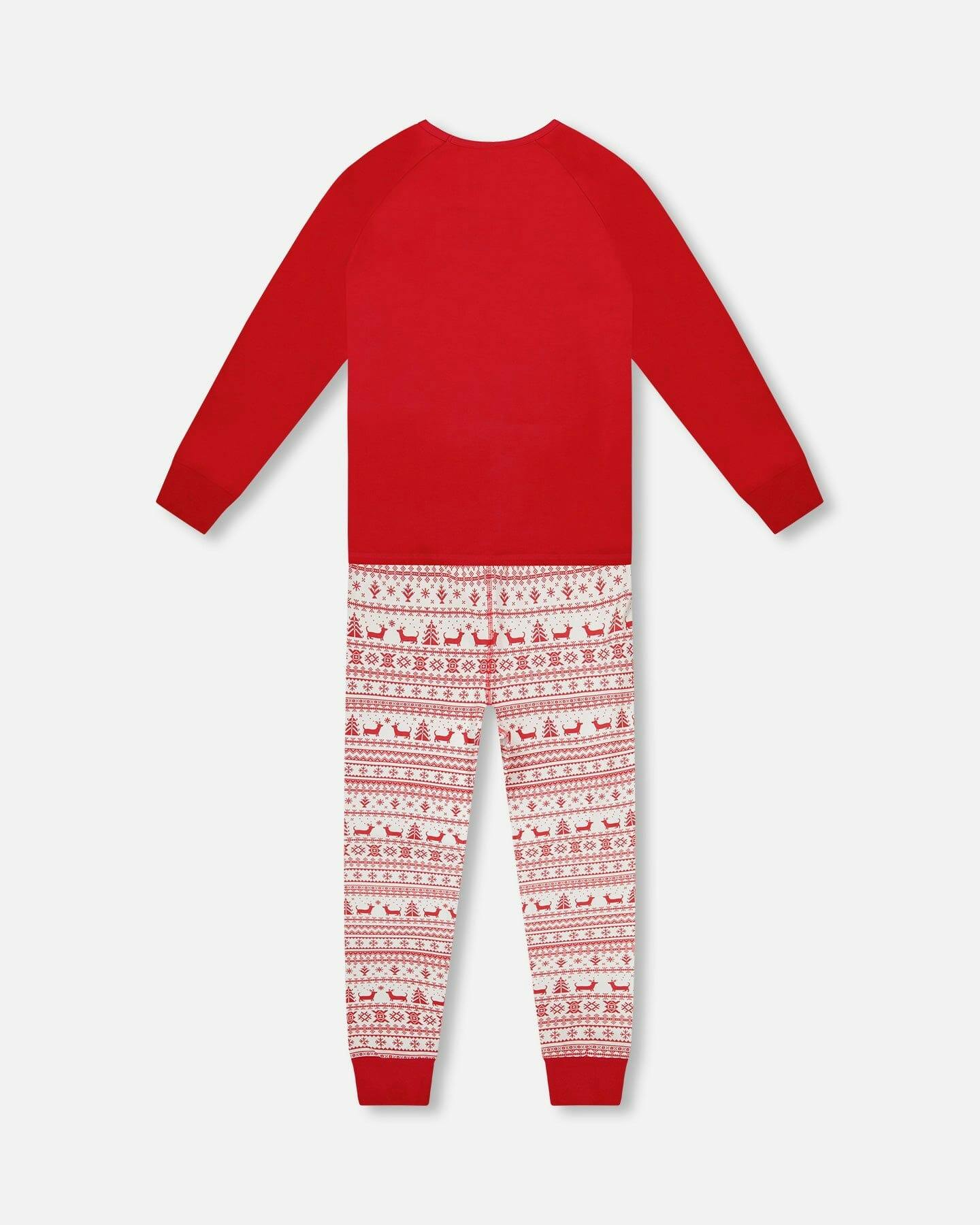 Adult Women Organic Cotton Two-Piece Pajamas Red and White Fairisle
