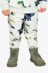 Fleece Sweatpants Beige Dinosaur Print