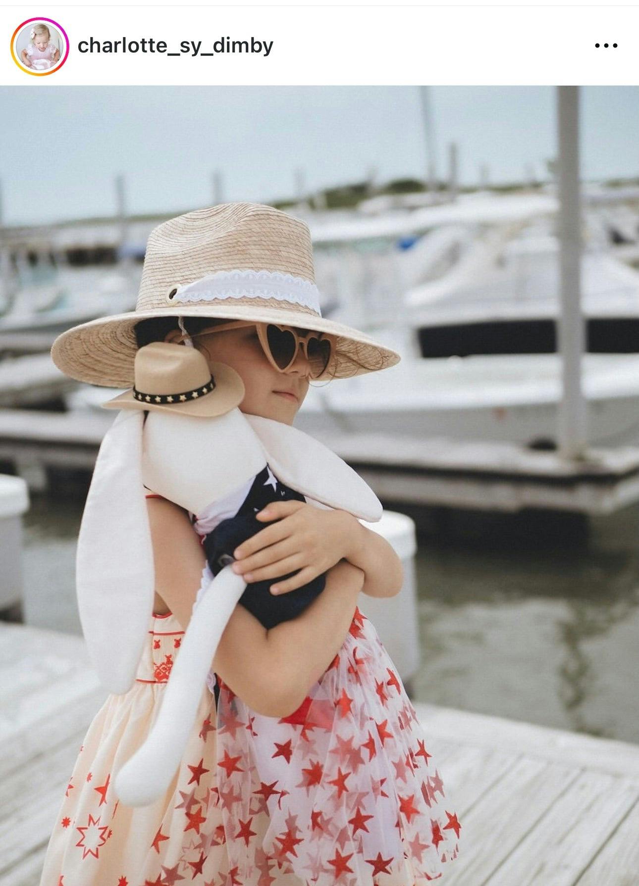 Mommy & Me Sun Hat Set - Hollyhock & Petunia - Long Olive Green Grosgrain Ribbon