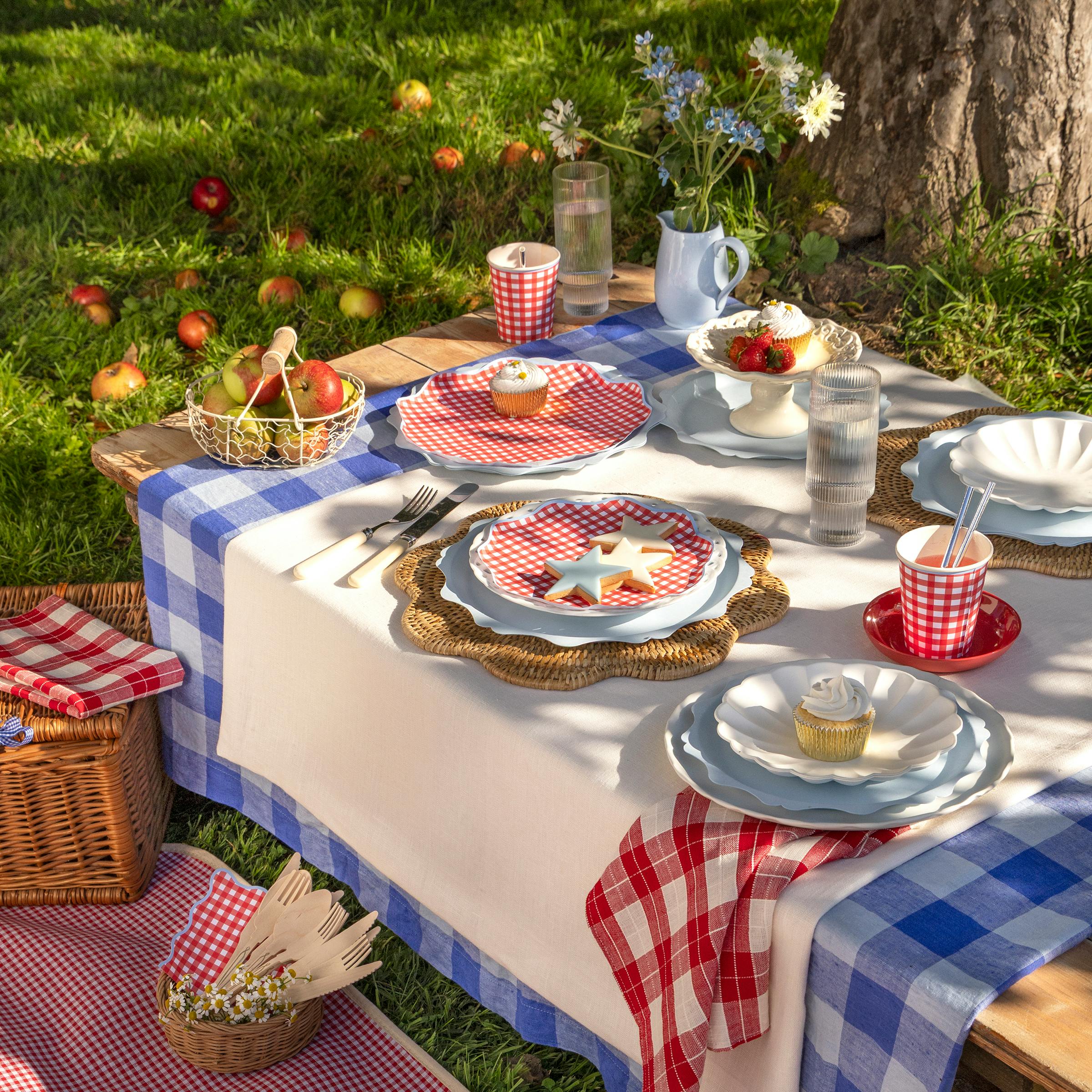 Red Gingham Dinner Plates (x 8)