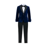 Blue Velvet Suit with Black Accents