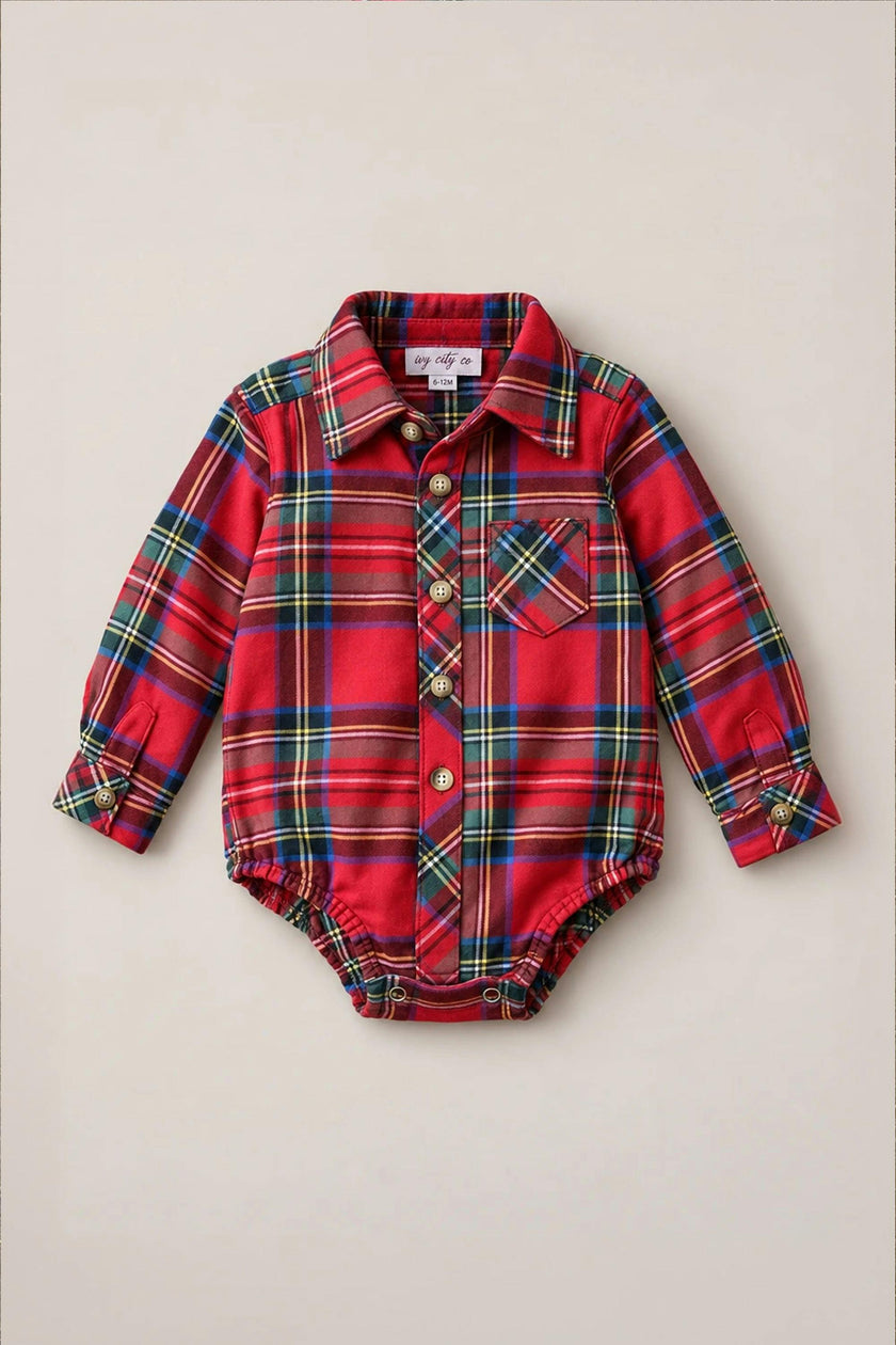 Baby Boys John Romper in Holiday Plaid