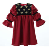 Bella dress (burgundy with golden embroidery blooms)