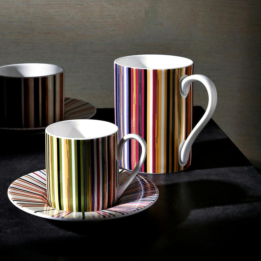 Coffee Cup & Saucer Stripes Set of 2 In Luxury Box Jenkins 156 Diam. 2.3"