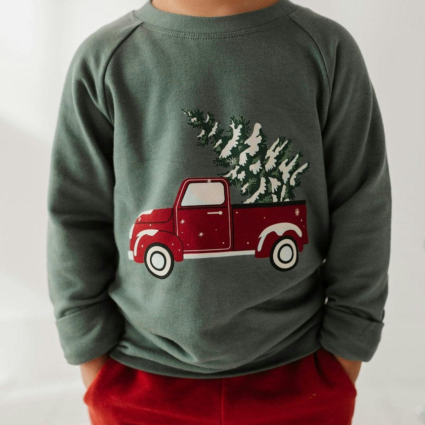 Boys Raglan Sweatshirt in Christmas Truck