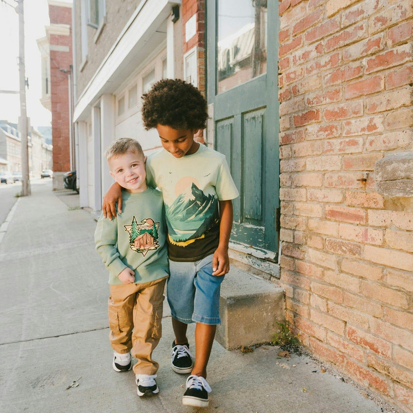 Organic Cotton Jersey T-Shirt With Mountain Print Sage