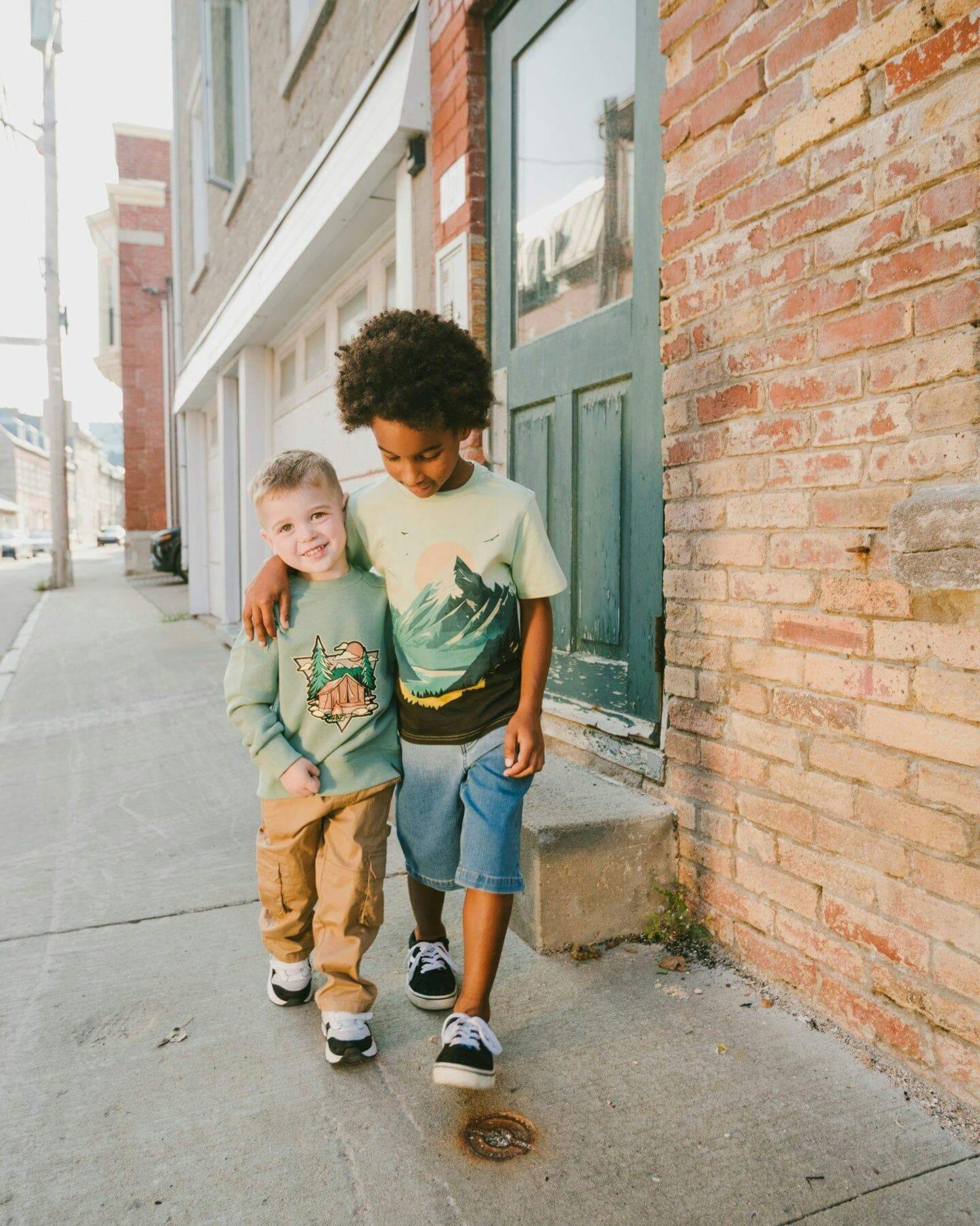 Organic Cotton Jersey T-Shirt With Mountain Print Sage
