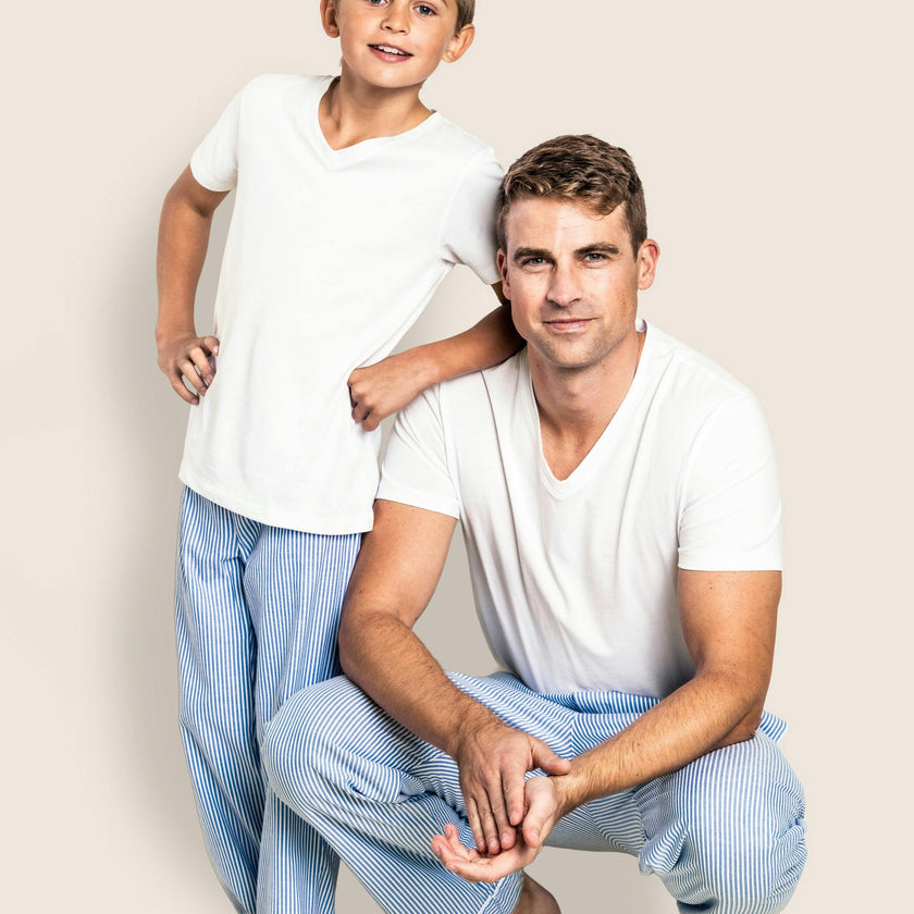 Men's Twill Pajama Pants in French Blue Heritage Stripe