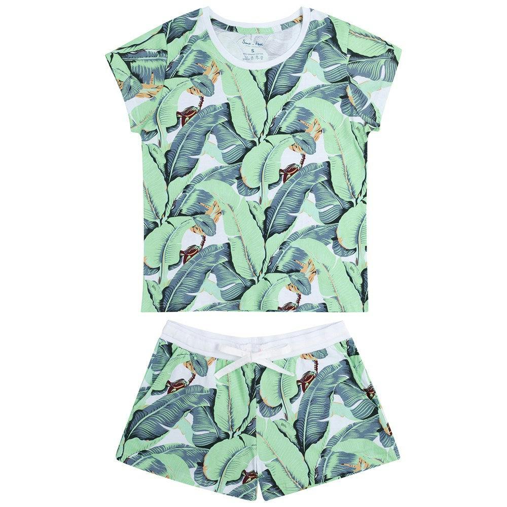 Women's Martinique® Green Banana Leaf Jersey Short PJ Set - Organic Stretch Cotton