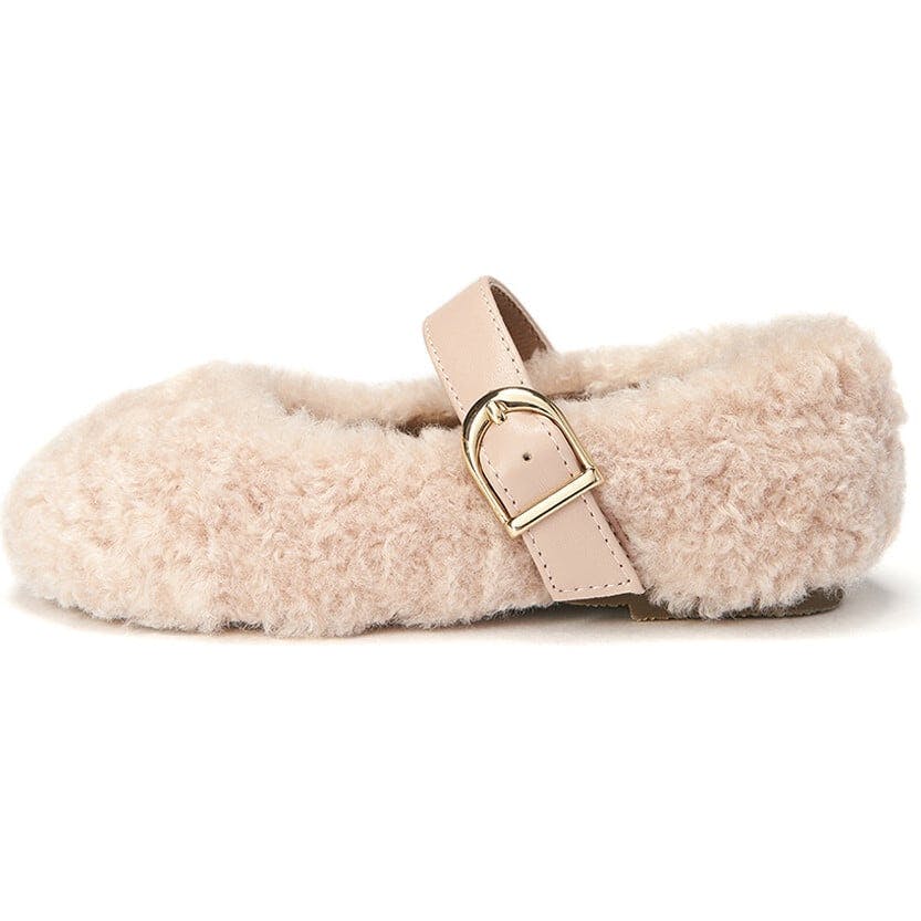 Buffy Contrasted Strap Fluffy Shearling Woody Shoes