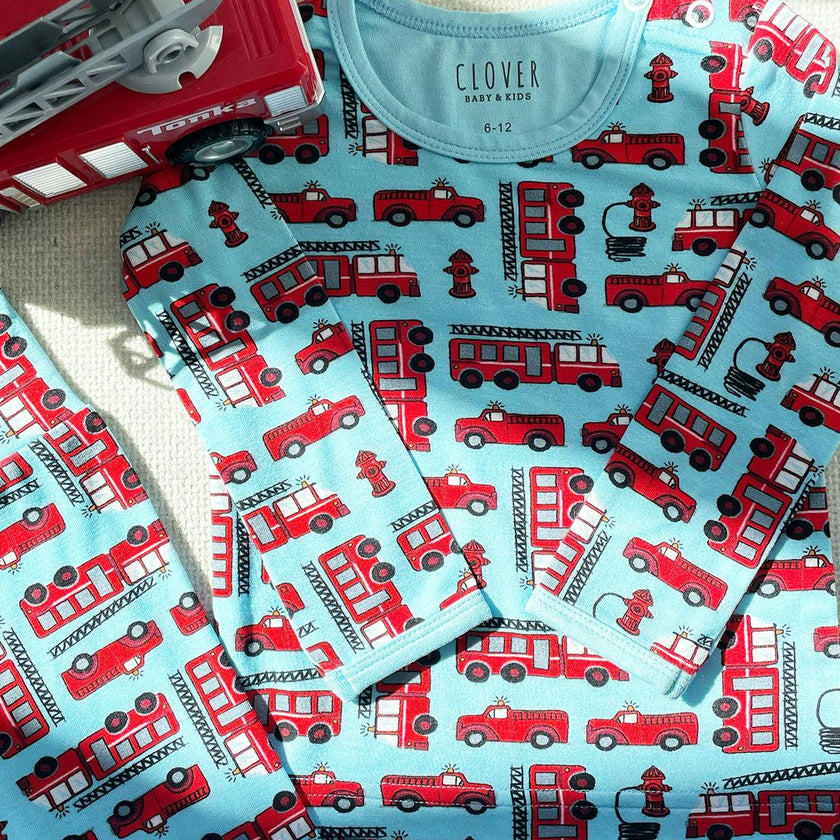 Long Sleeve Pajama Set - Fire Trucks