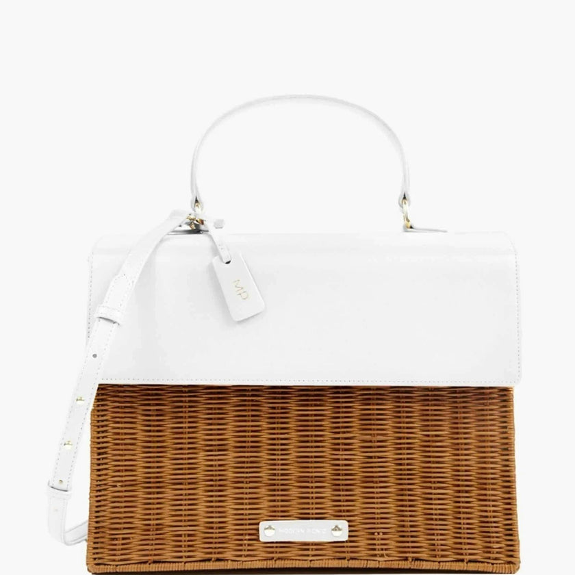 Large, Insulated, Hand-Woven Wicker Lunchbox, Dark White