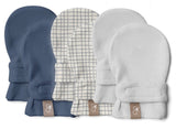 STAY ON 3-PACK MITTS | INDIGO + GRIDLOCK + DESERT MIST — Bamboo Organic Cotton Blend, 0–6M