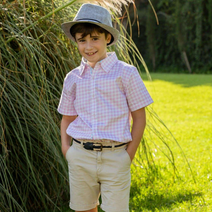 Gingham Blue Shirt in Short Sleeves