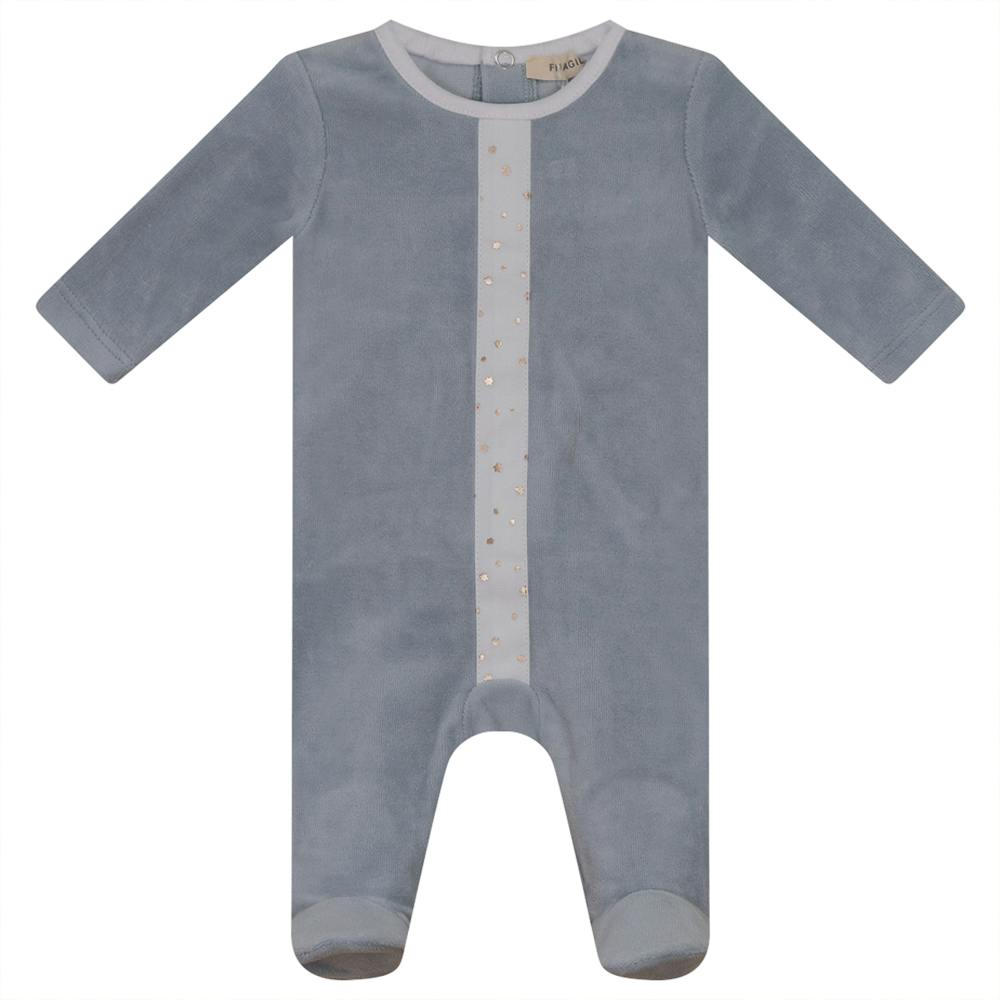 White And Gold Stars Print Velour Onesie