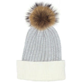 Ribbed Flat Wool Blend Hat With A Genuine Fur Pom (TikTok)