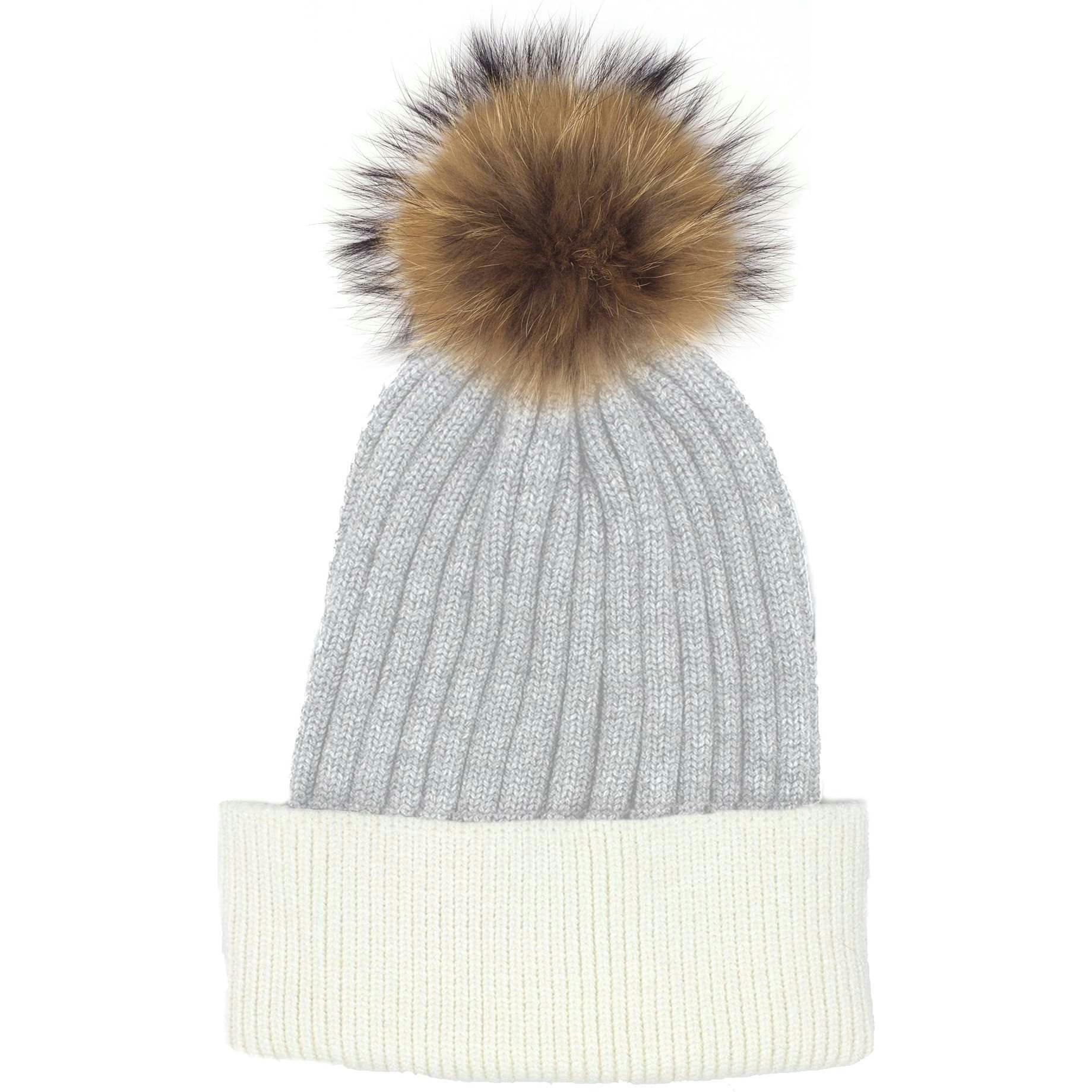 Ribbed Flat Wool Blend Hat With A Genuine Fur Pom (TikTok)