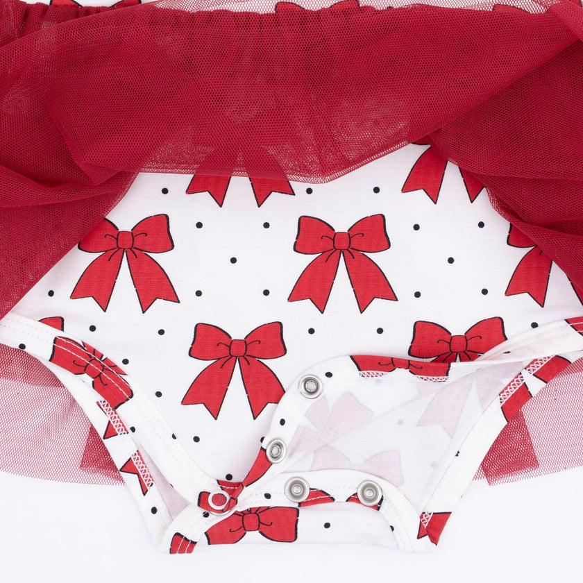 Festive Bows - Bamboo - Long Sleeve Tutu Bodysuit Dress